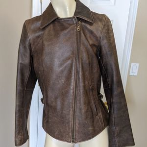 ROOTS leather vintage moto jacket brown bikercore western